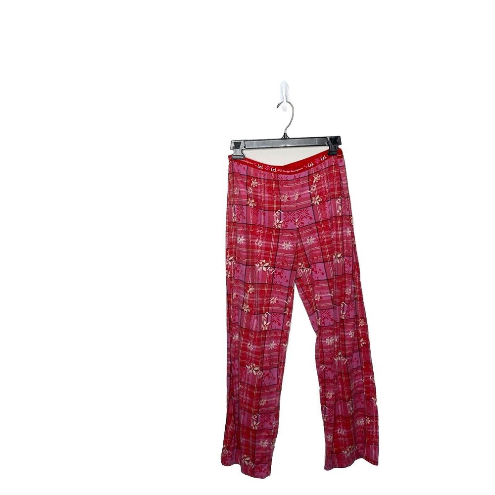 LEI Life Energy Intelligence Red Pink Plaid Snowflake Pajamas Size Medium Womens